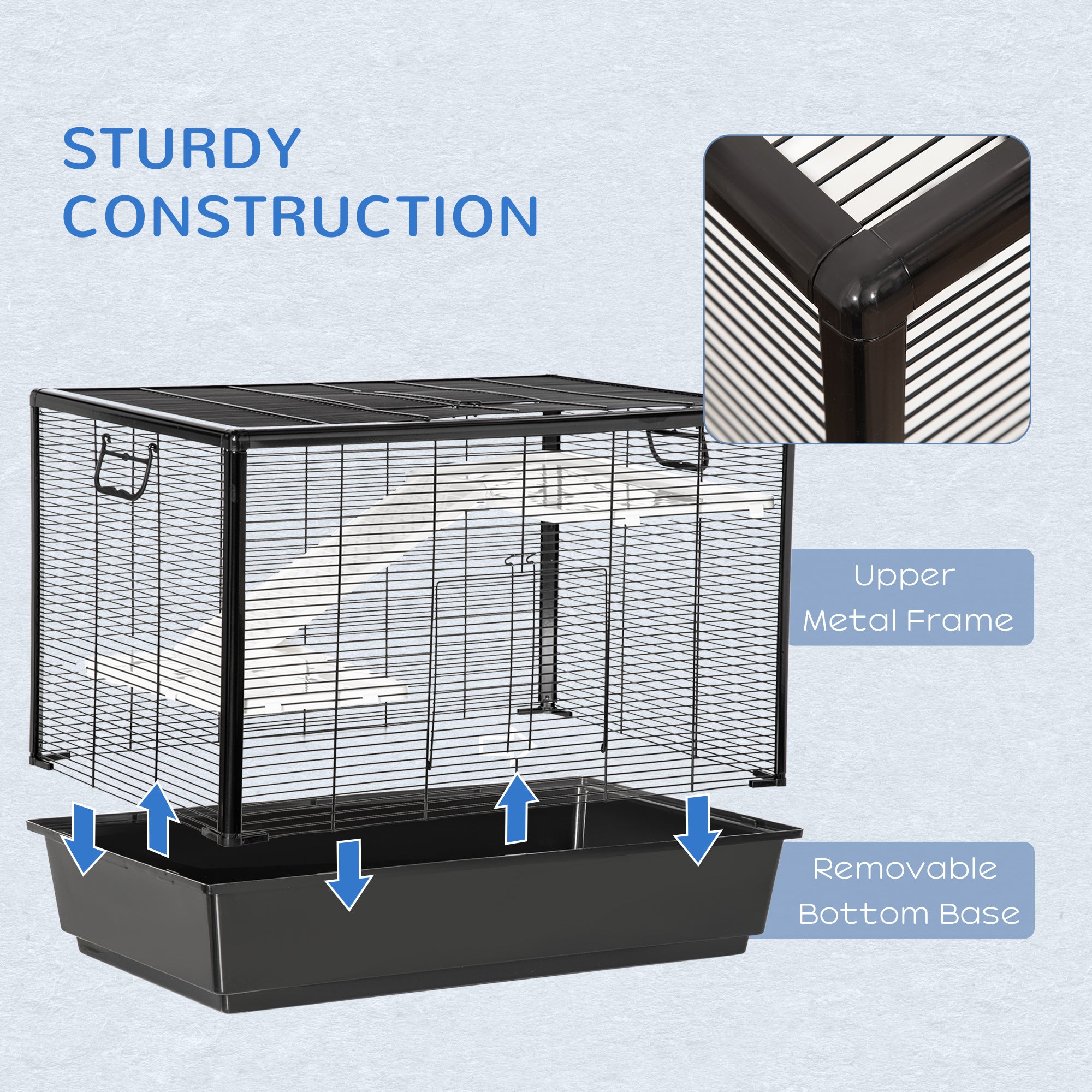 Cage à hamsters à 3 niveaux, cage pour cochons d’Inde, maison de jeu intérieure pour chinchillas avec accessoires : gamelle, biberon, rampes, 31.5"x19"x 23", noire
