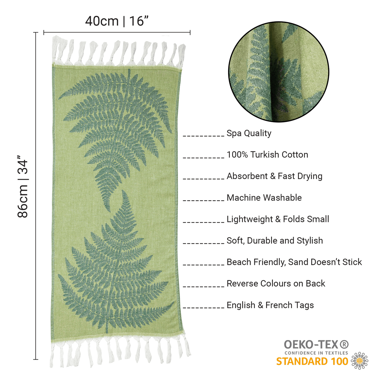 Turkish Towel | Hand Towel | Green-Hand Towels-DECOROLALA
