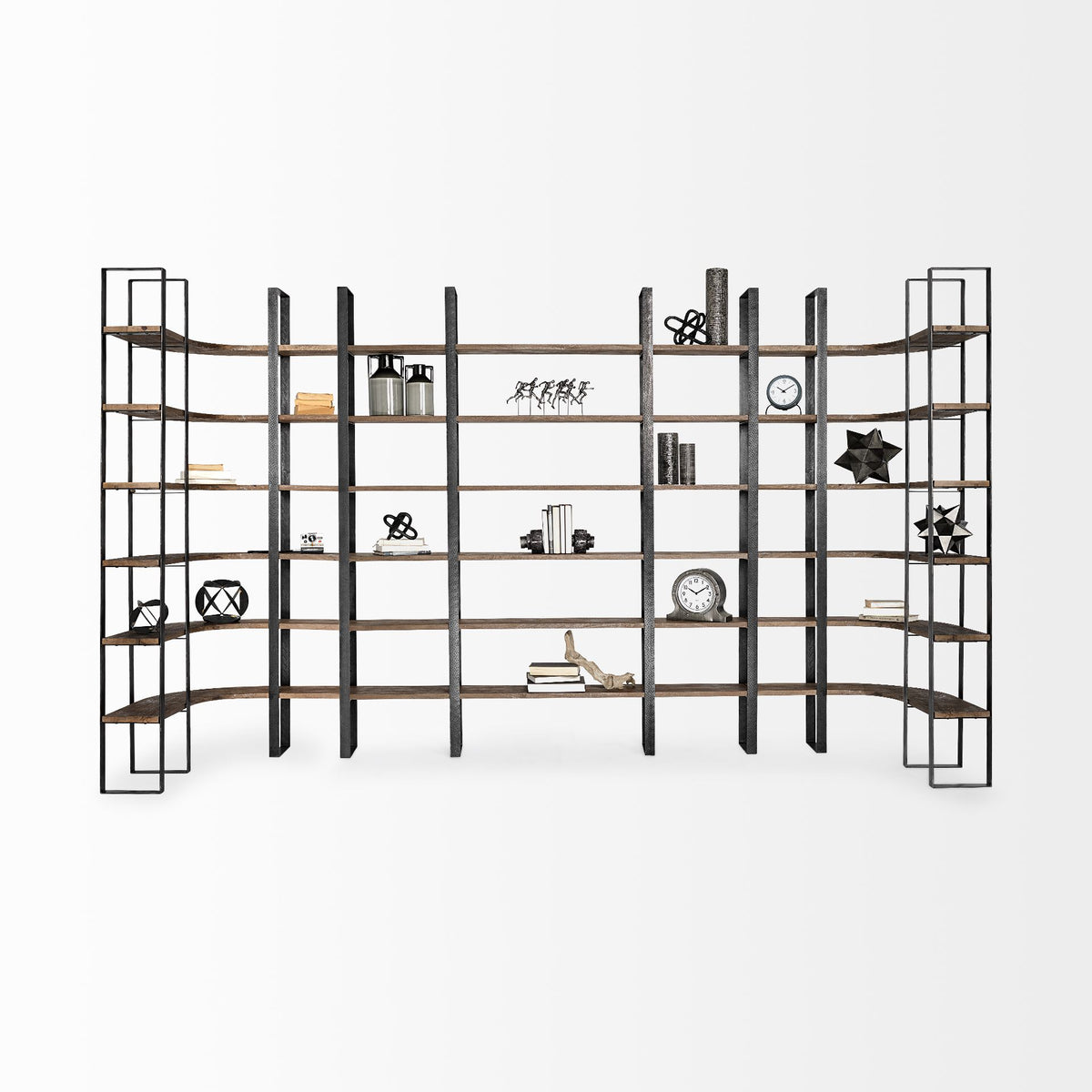 Turner II Six-Shelf Curved Wood and Iron Unit-Shelving-DECOROLALA