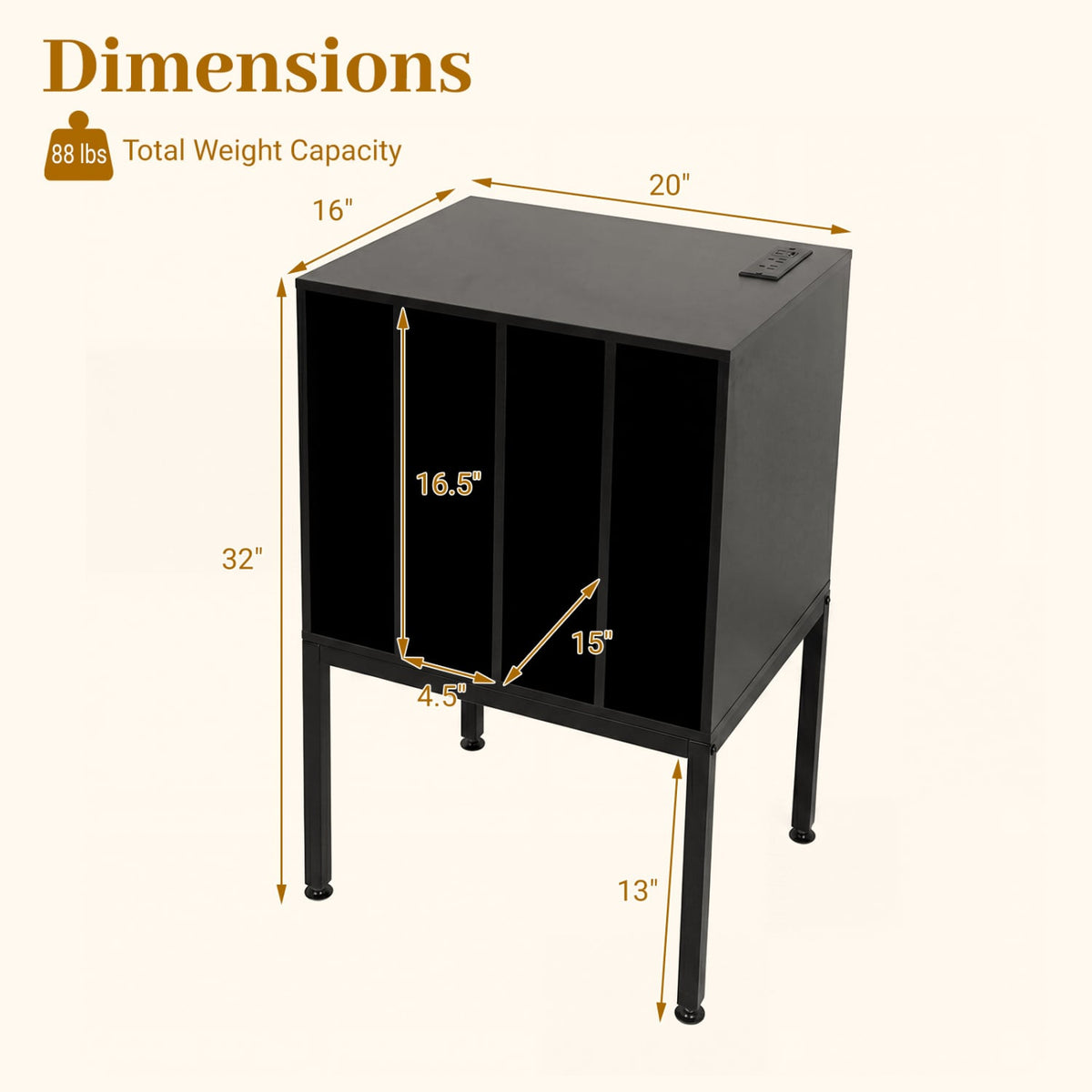 Turntable Record Player Stand with Power Outlets-Black-End & Side Tables-DECOROLALA