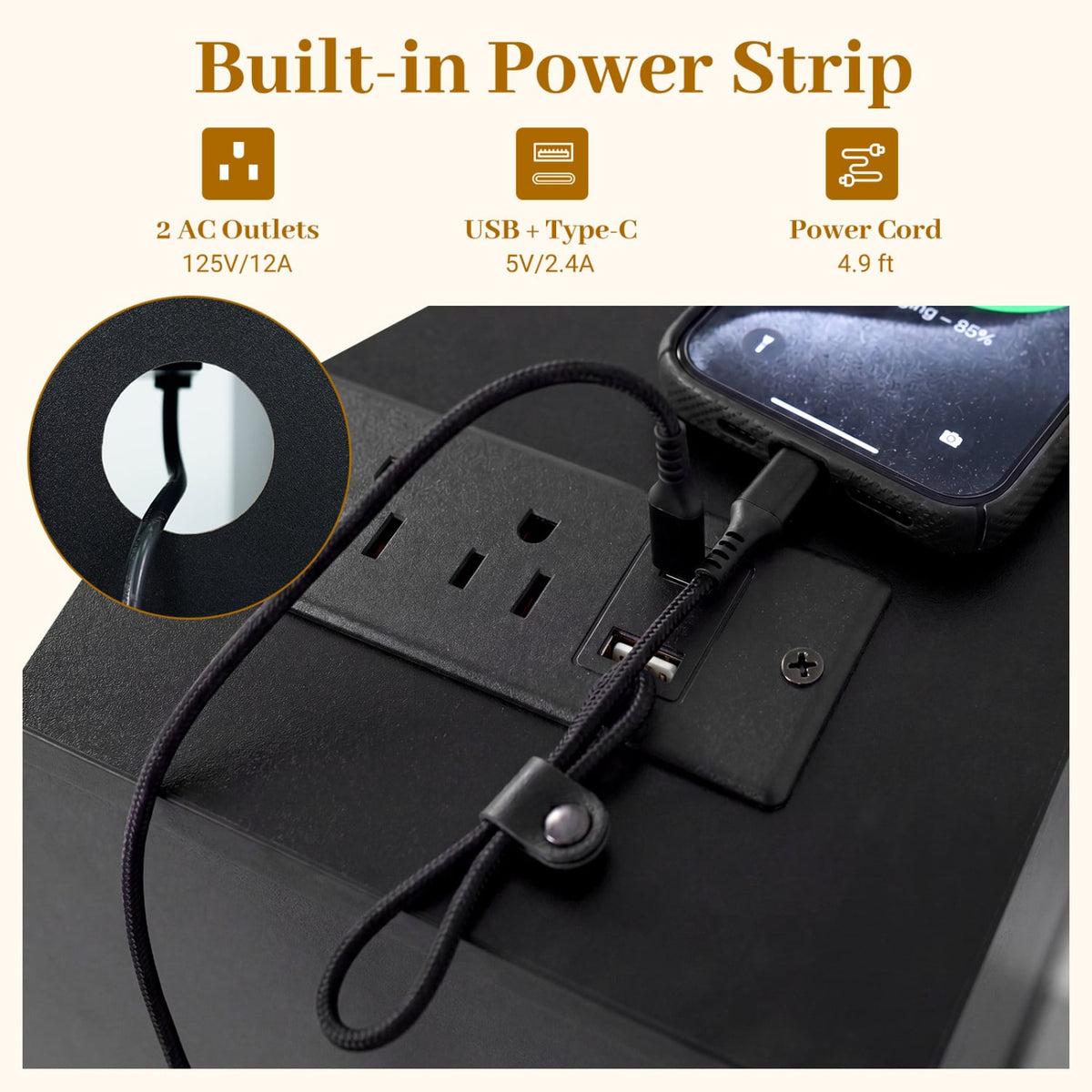Turntable Record Player Stand with Power Outlets-Black-End & Side Tables-DECOROLALA