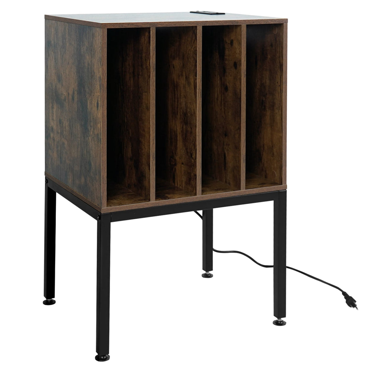 Turntable Record Player Stand with Power Outlets-Rusticbrown-End & Side Tables-DECOROLALA