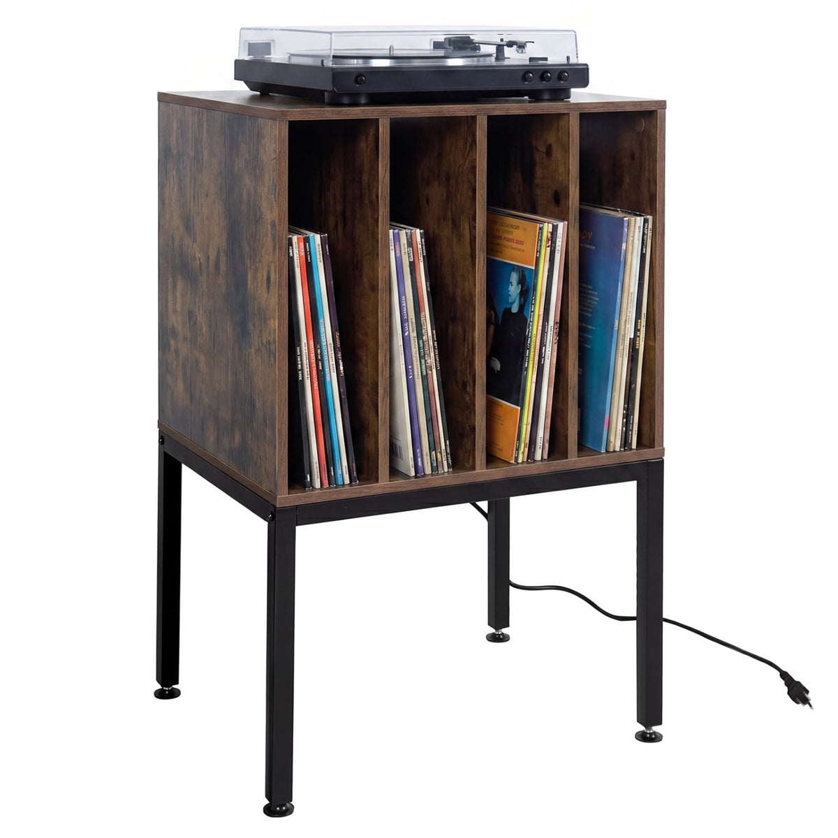 Turntable Record Player Stand with Power Outlets-Rusticbrown-End & Side Tables-DECOROLALA