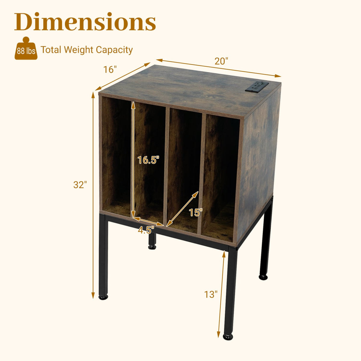 Turntable Record Player Stand with Power Outlets-Rusticbrown-End & Side Tables-DECOROLALA