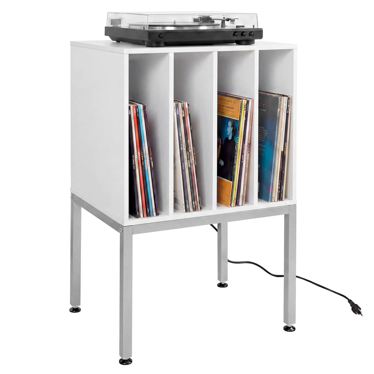 Turntable Record Player Stand with Power Outlets-White-End & Side Tables-DECOROLALA