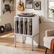 Turntable Record Player Stand with Power Outlets-White-End & Side Tables-DECOROLALA