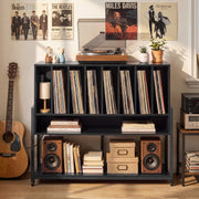 Turntable Stand with Charging Station and Vinyl Storage Shelves-Black-End & Side Tables-DECOROLALA