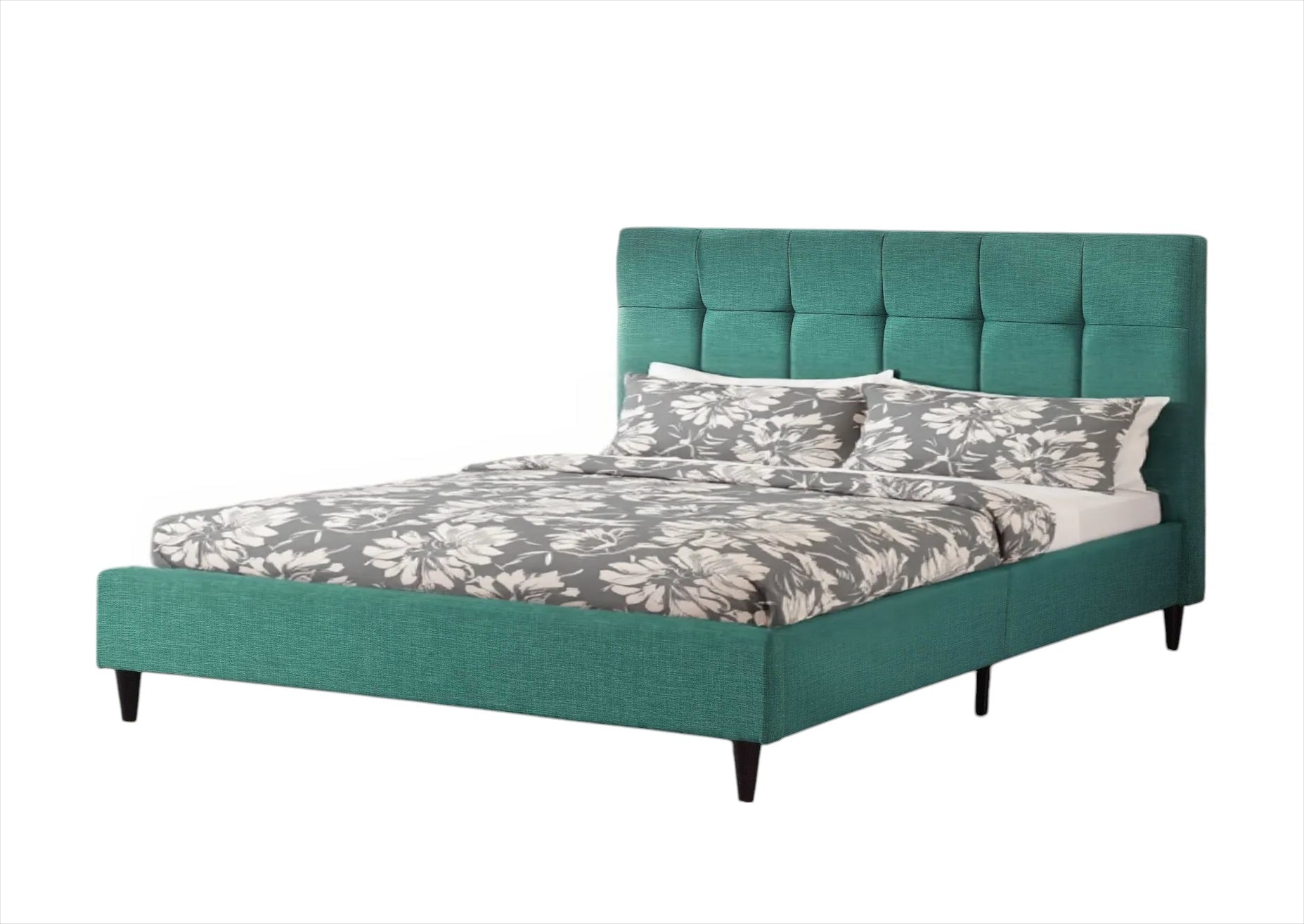 Turquoise Tufted Fabric Upholstered Queen Bed Frame-Standard Beds-DECOROLALA
