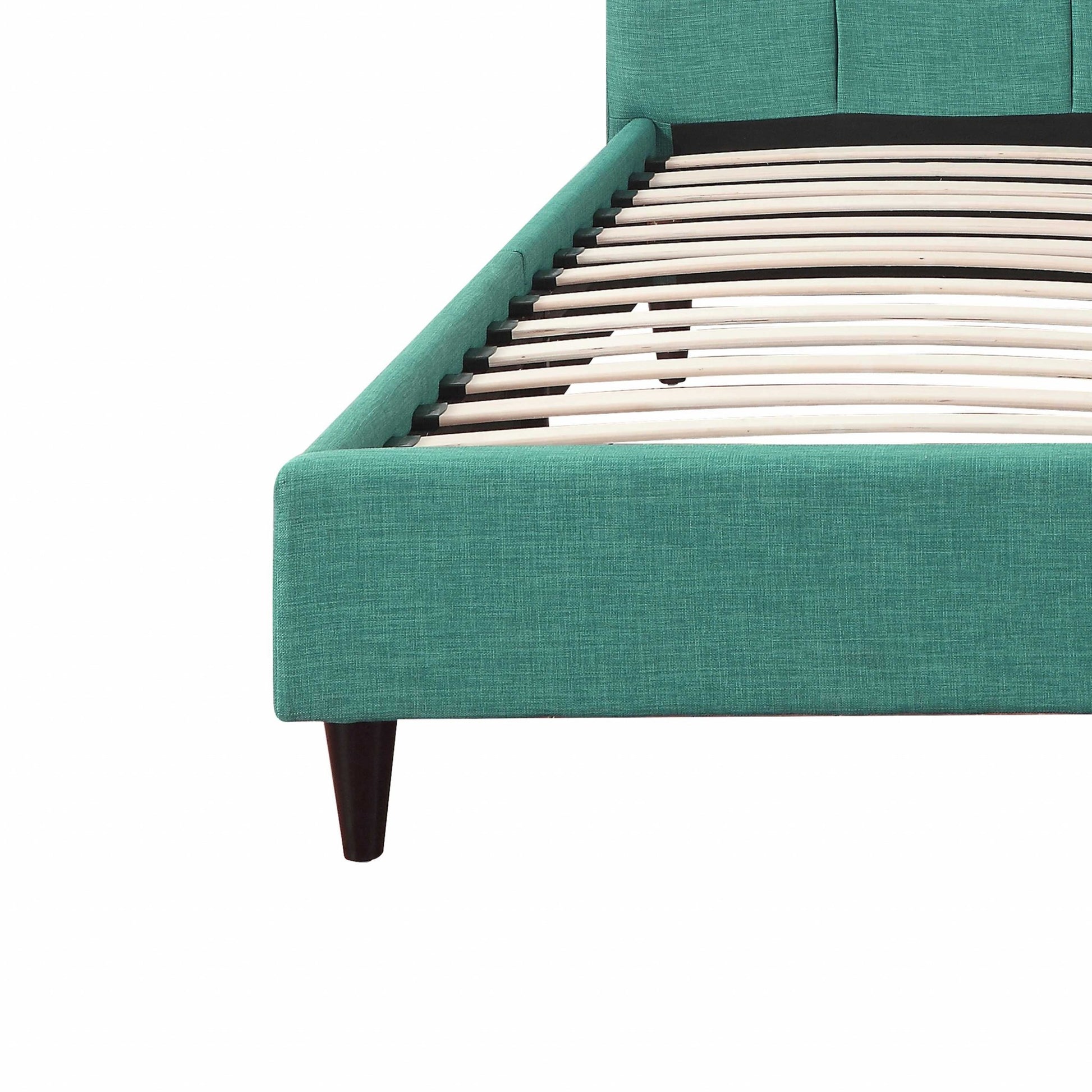 Turquoise Tufted Fabric Upholstered Queen Bed Frame-Standard Beds-DECOROLALA