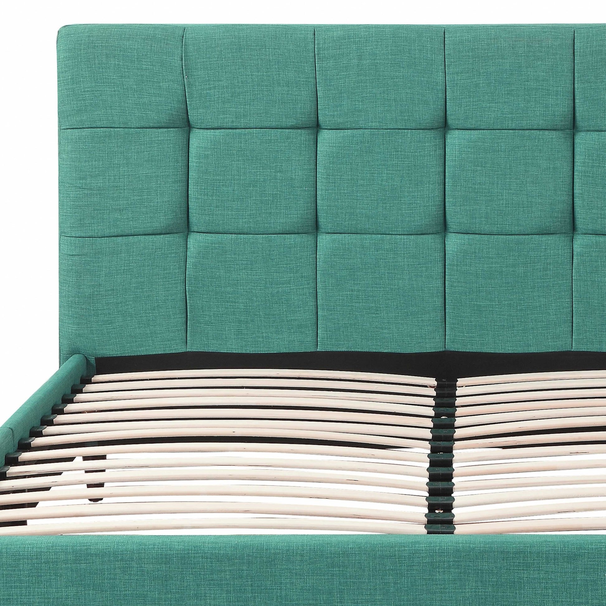 Turquoise Tufted Fabric Upholstered Queen Bed Frame-Standard Beds-DECOROLALA