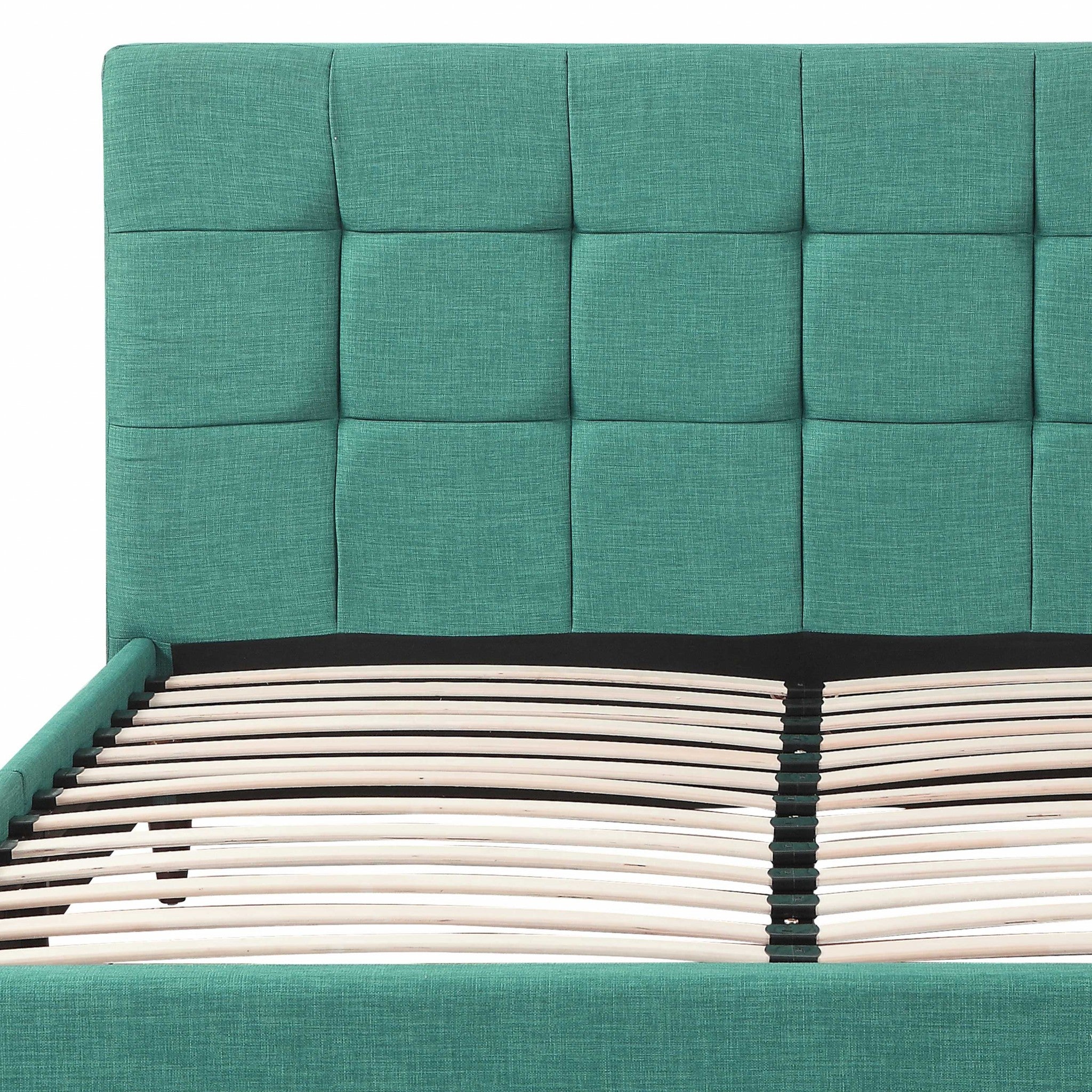 Turquoise Tufted Fabric Upholstered Queen Bed Frame-Standard Beds-DECOROLALA