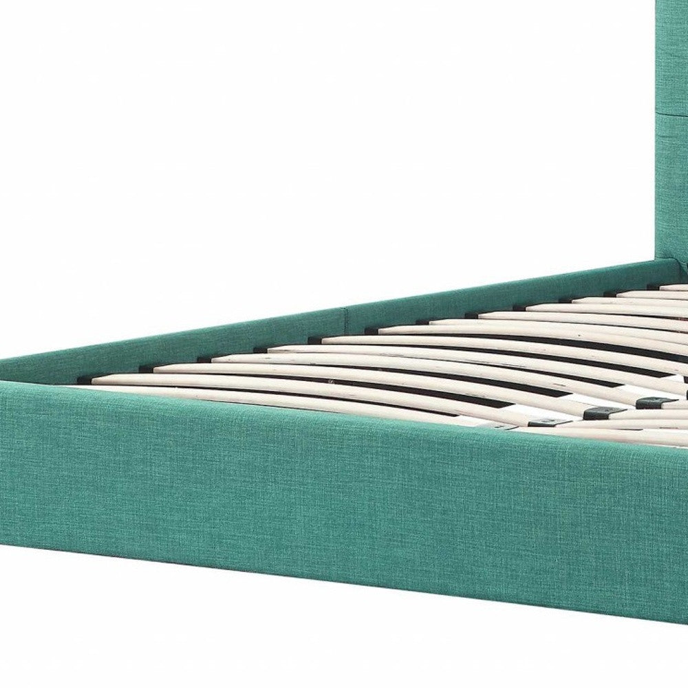 Turquoise Tufted Fabric Upholstered Queen Bed Frame-Standard Beds-DECOROLALA