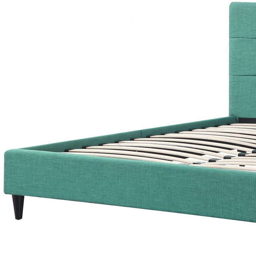 Turquoise Tufted Fabric Upholstered Queen Bed Frame-Standard Beds-DECOROLALA
