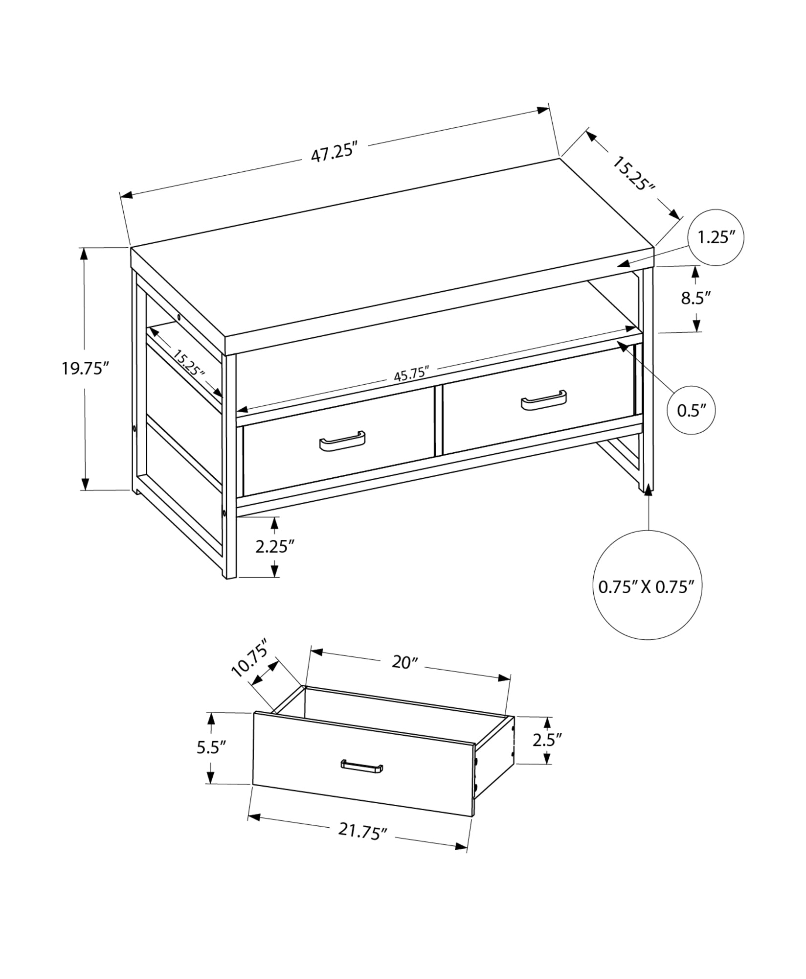 Tv Stand - 48"L / Black / Black Metal-Tv Stand-DECOROLALA
