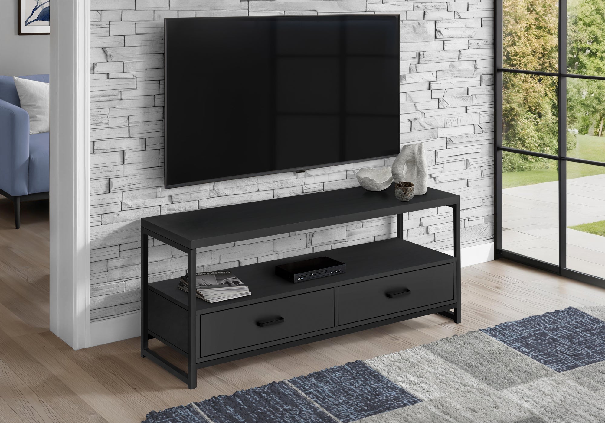 Tv Stand - 48"L / Black / Black Metal-Tv Stand-DECOROLALA