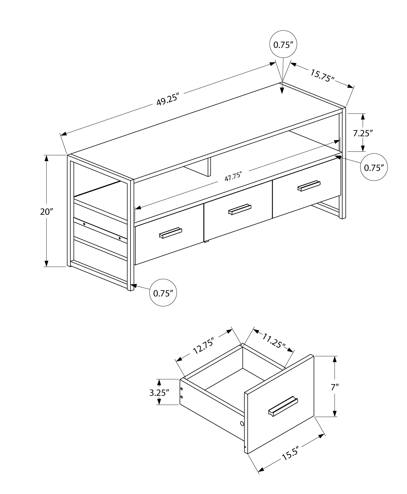 Tv Stand - 48"L / White / Black Metal-Tv Stand-DECOROLALA