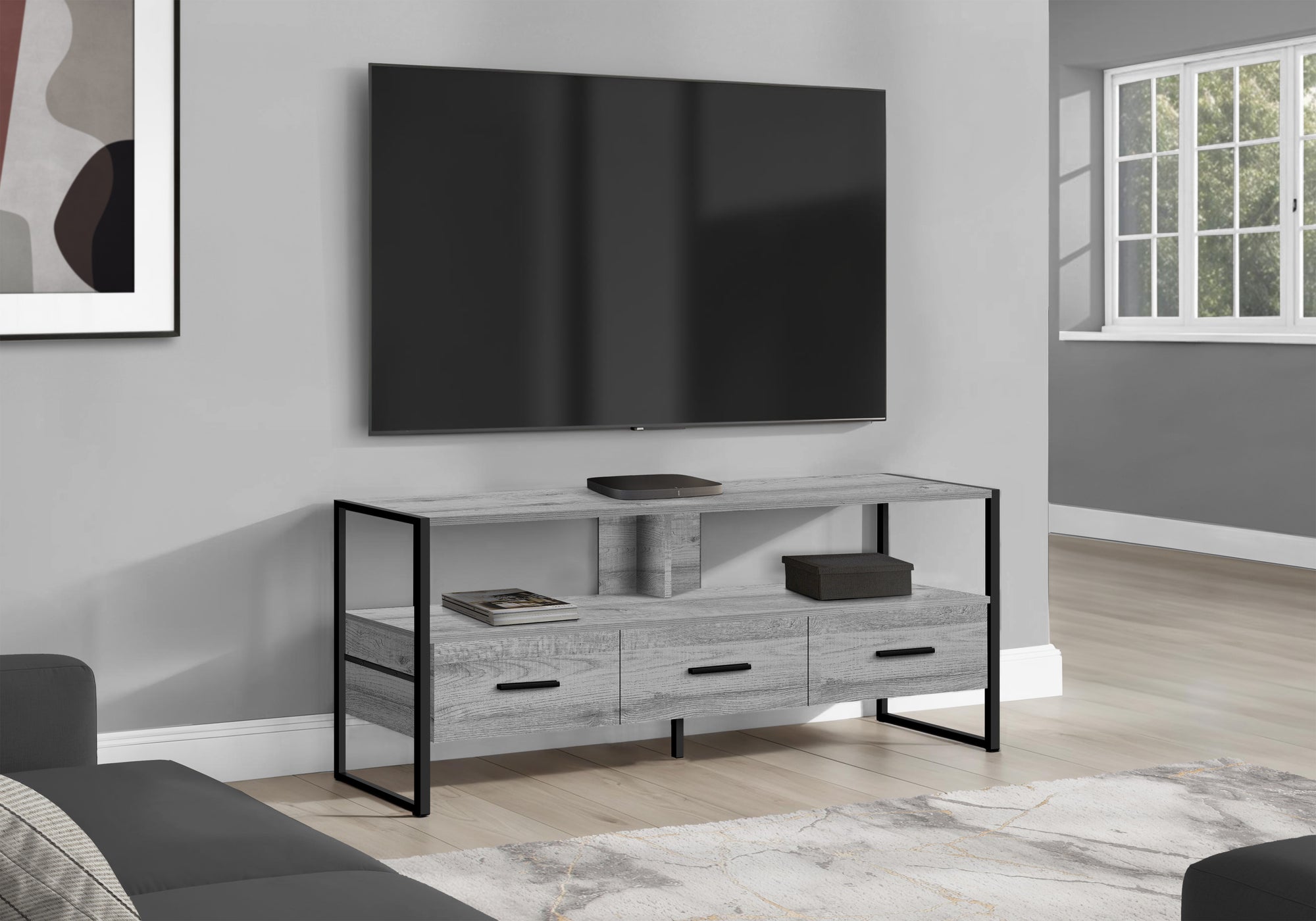 Tv Stand - 48"L / White / Black Metal-Tv Stand-DECOROLALA
