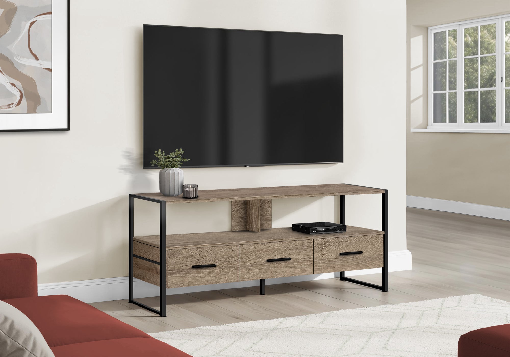 Tv Stand - 48"L / White / Black Metal-Tv Stand-DECOROLALA