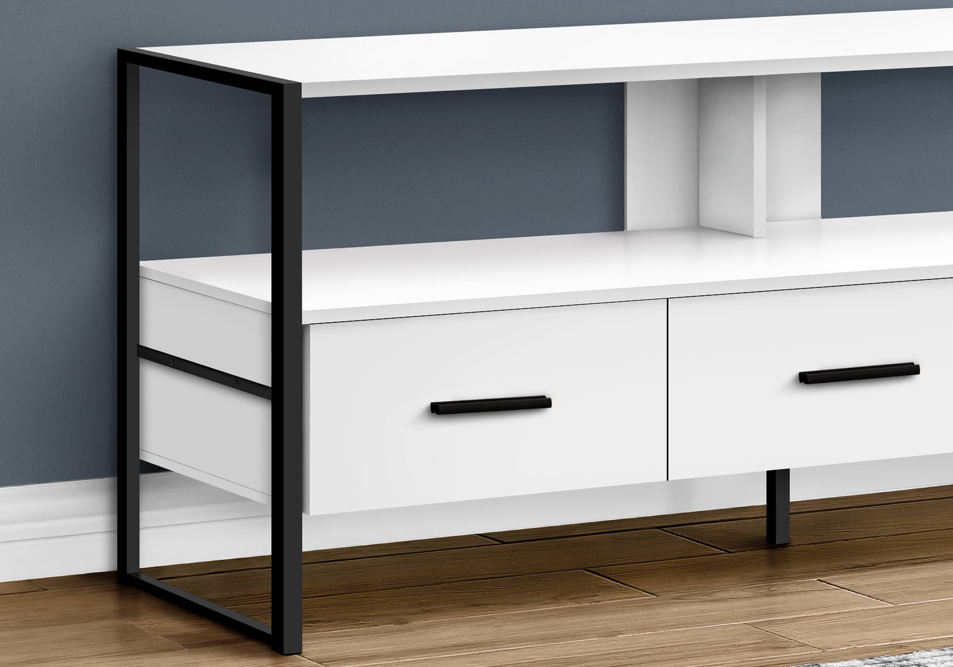 Tv Stand - 48"L / White / Black Metal-Tv Stand-DECOROLALA