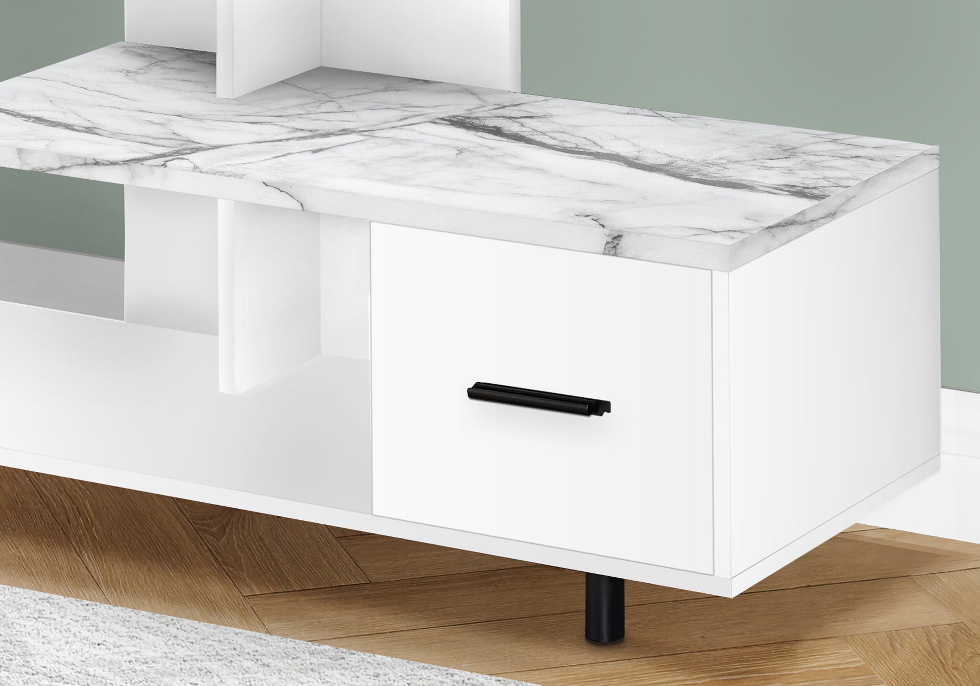 Tv Stand - 48"L / White / White Marble Top / 1 Drawer-Tv Stand-DECOROLALA