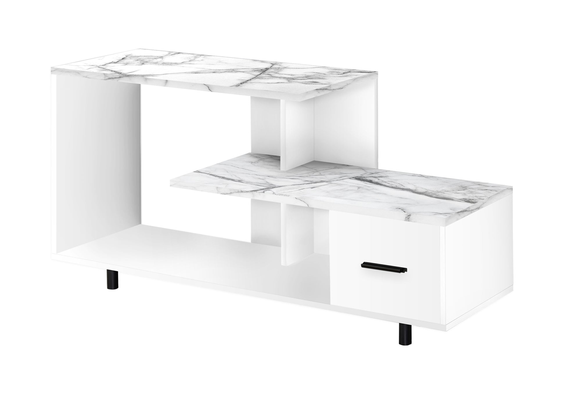 Tv Stand - 48"L / White / White Marble Top / 1 Drawer-Tv Stand-DECOROLALA