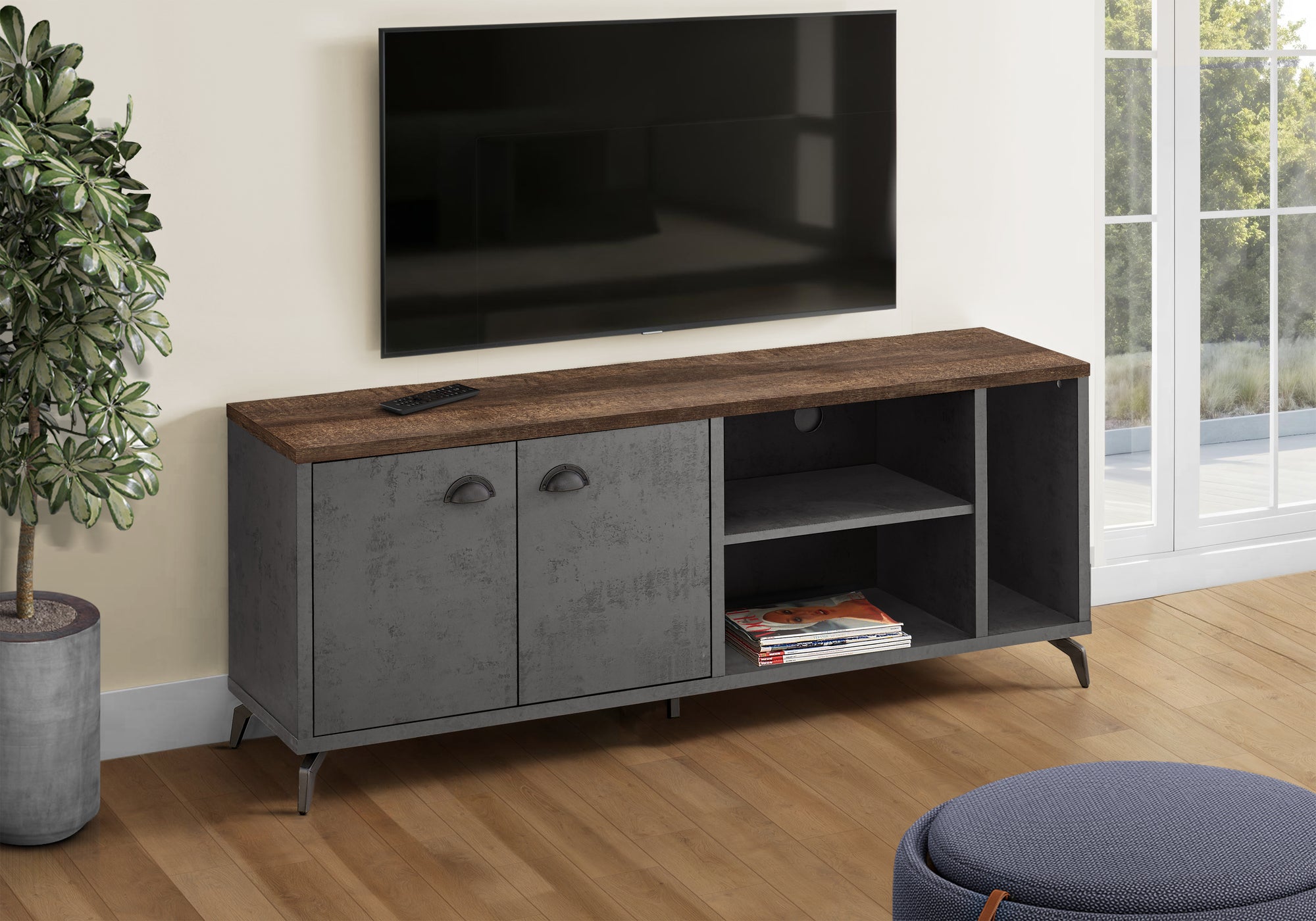 Tv Stand 60" Grey Concrete Medium Brown-Tv Stand-DECOROLALA