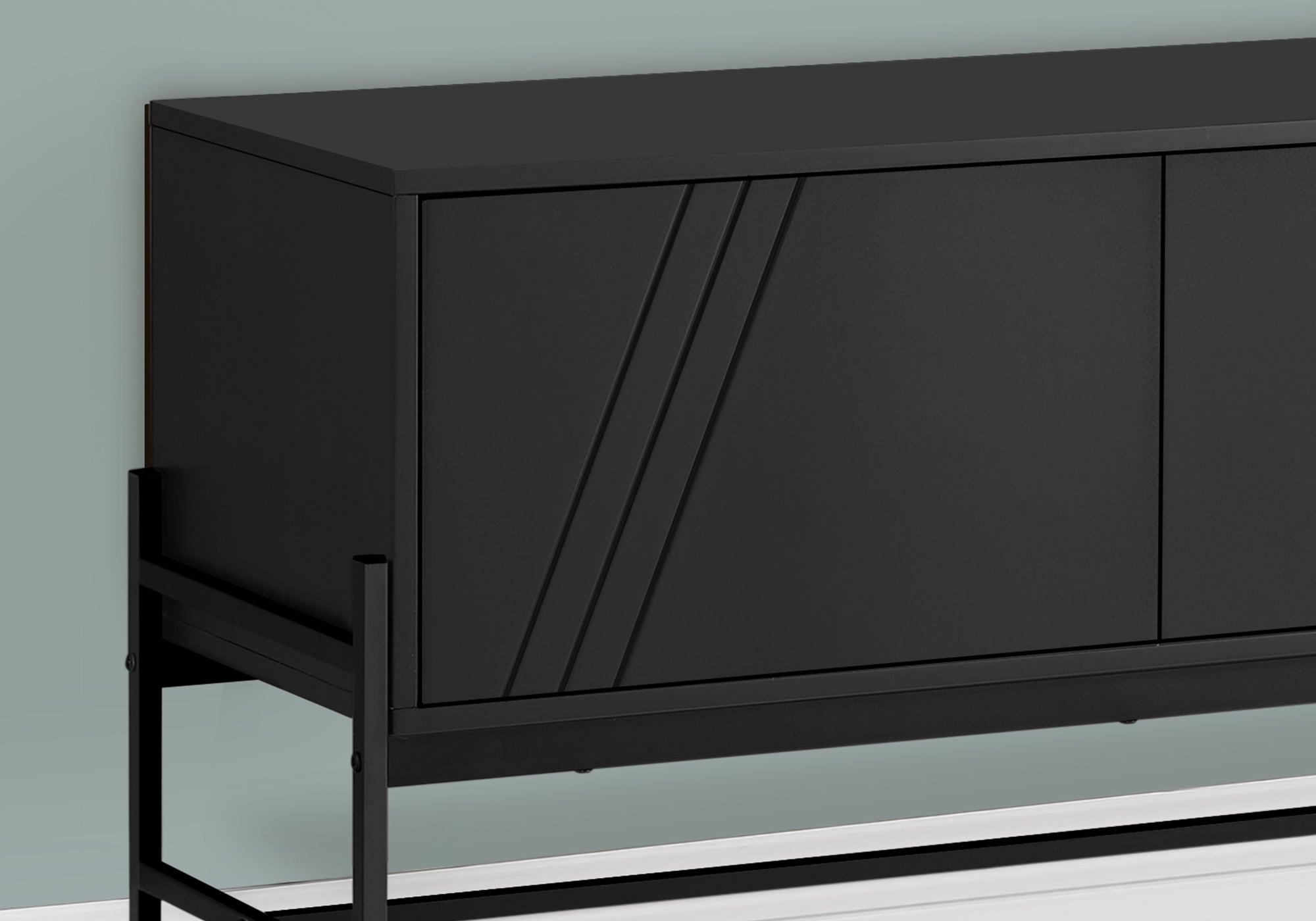 Tv Stand - 60"L / Black / Black Metal With Storage-Tv Stand-DECOROLALA