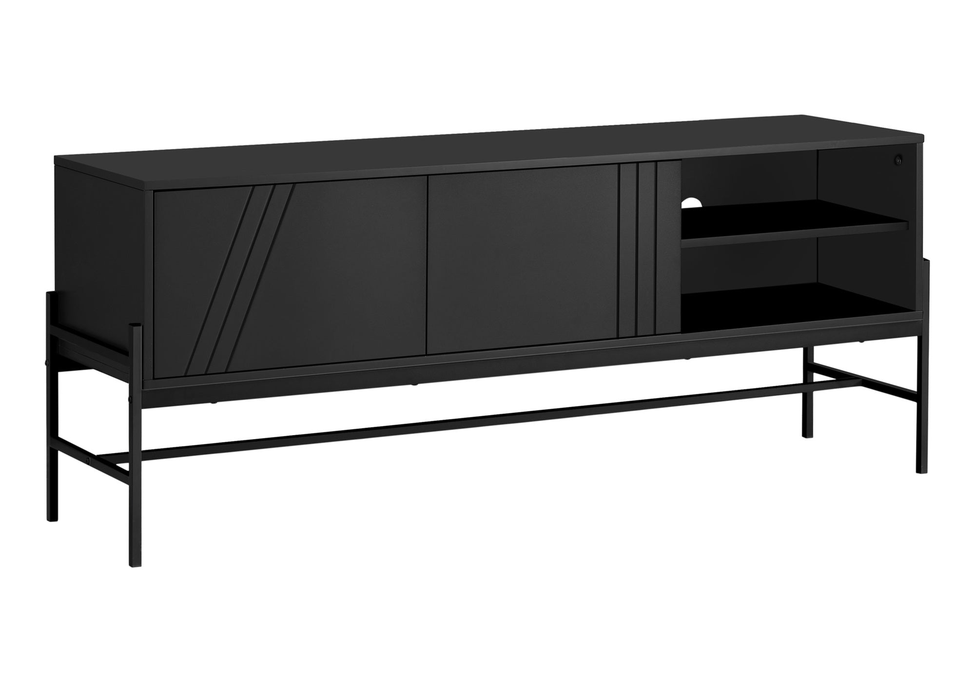 Tv Stand - 60"L / Black / Black Metal With Storage-Tv Stand-DECOROLALA