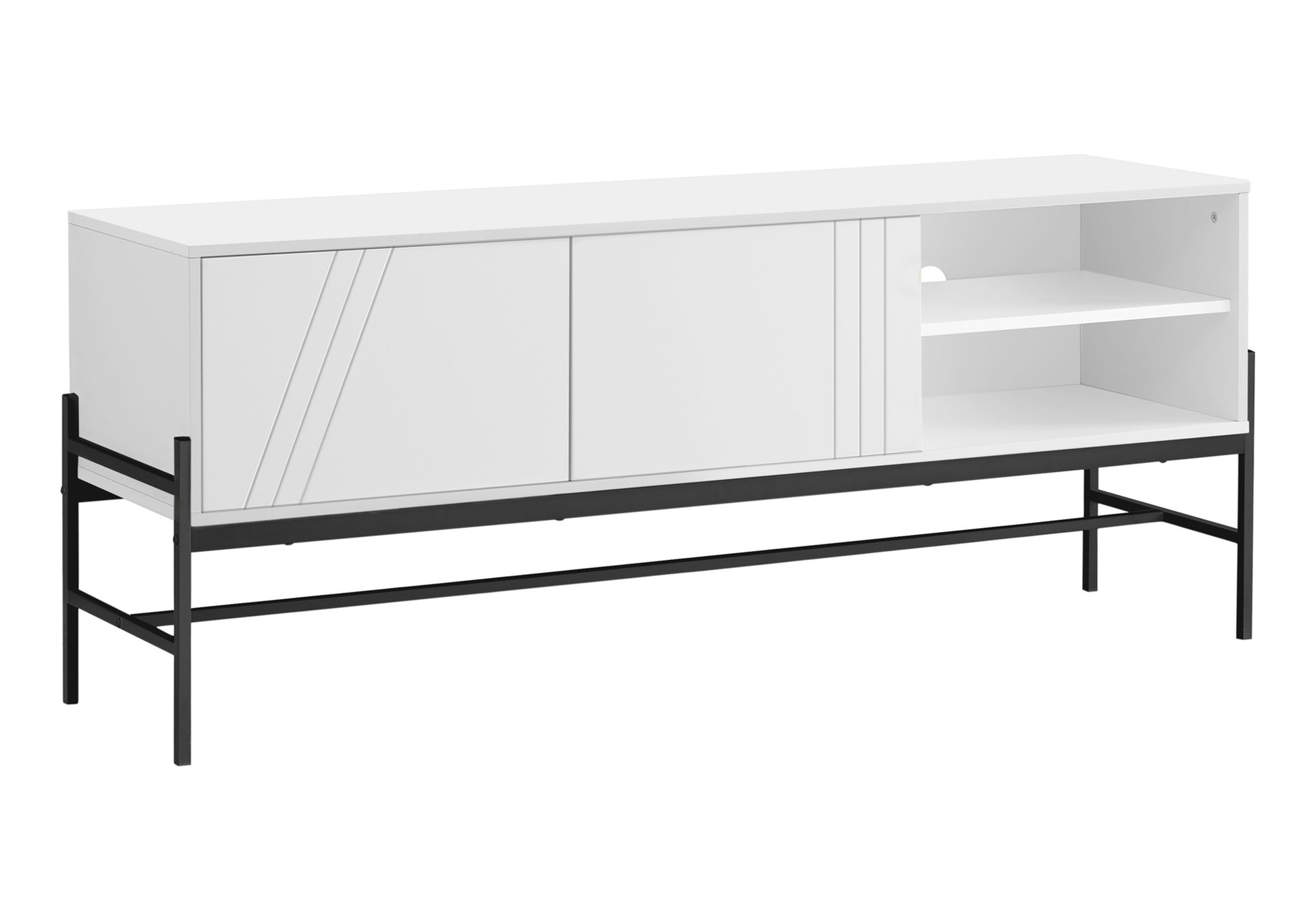 Tv Stand - 60"L / Black / Black Metal With Storage-Tv Stand-DECOROLALA