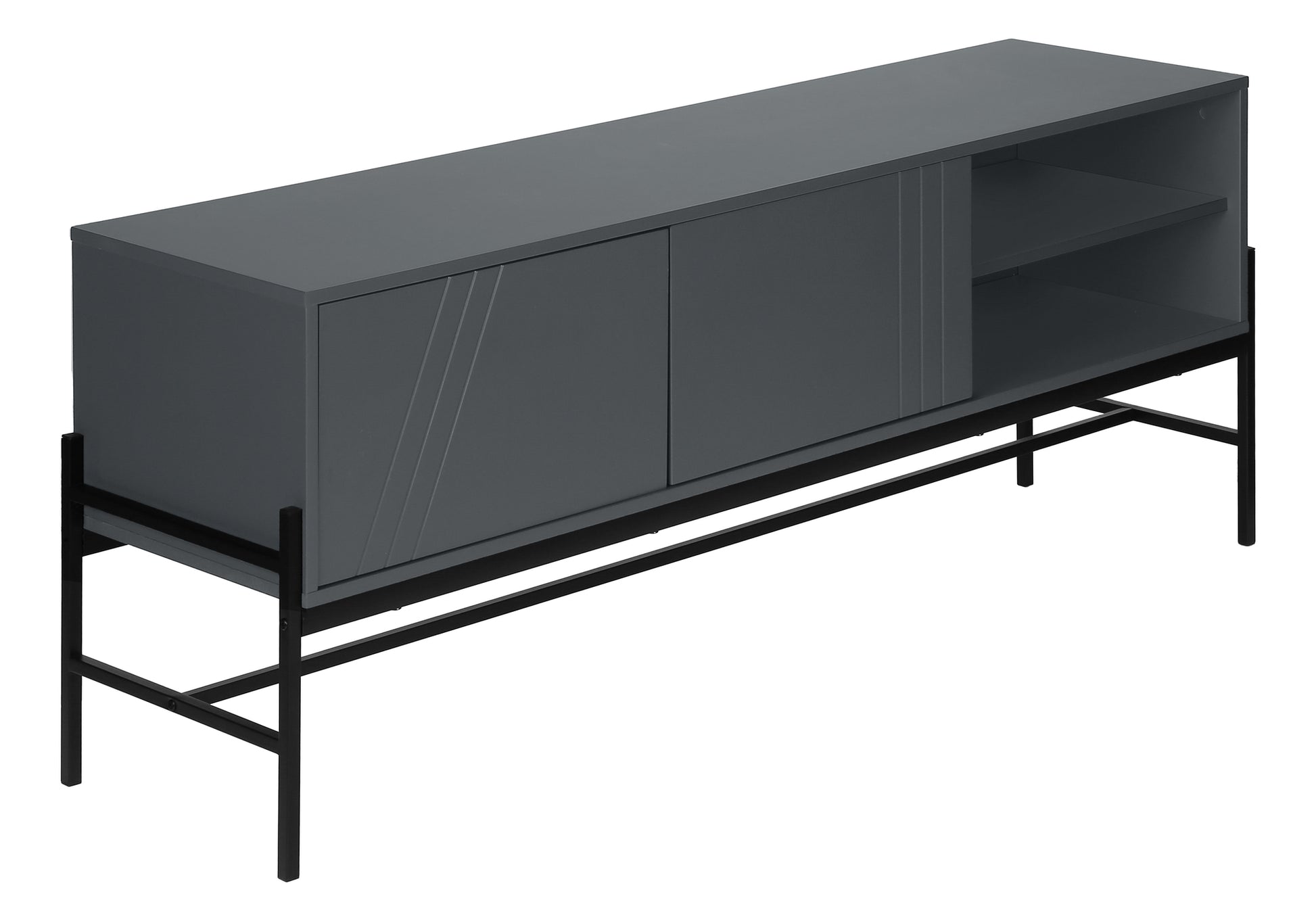 Tv Stand - 60"L / Black / Black Metal With Storage-Tv Stand-DECOROLALA