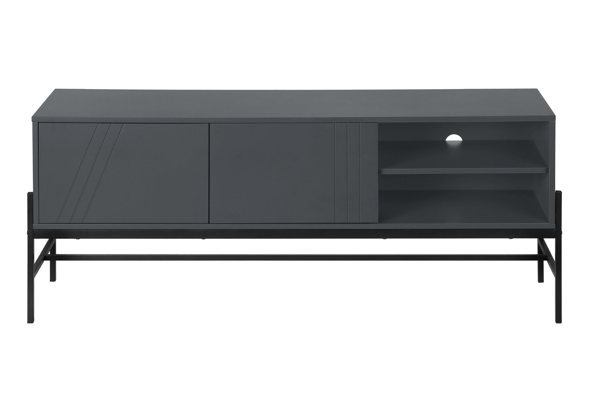 Tv Stand - 60"L / Black / Black Metal With Storage-Tv Stand-DECOROLALA