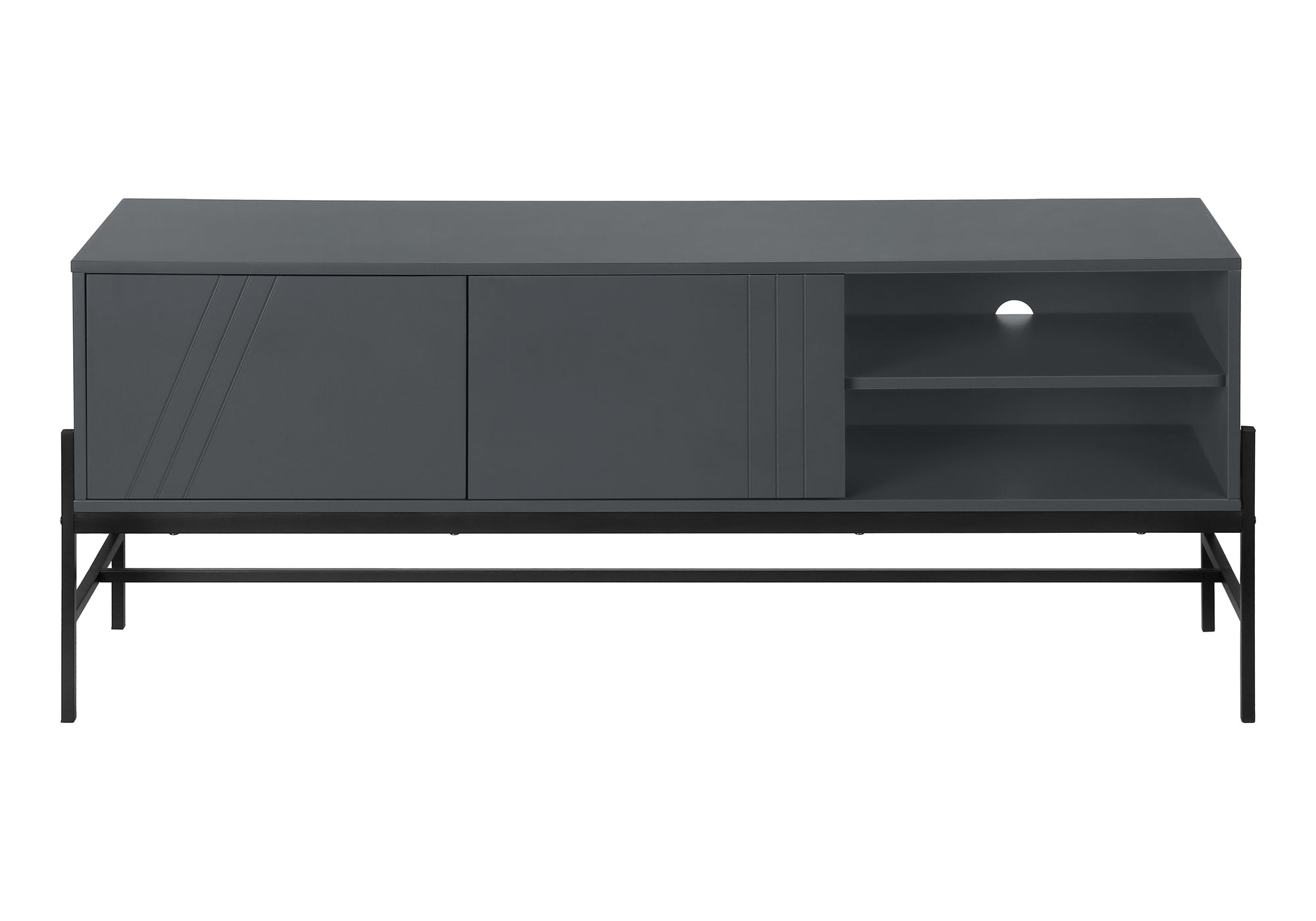 Tv Stand - 60"L / Black / Black Metal With Storage-Tv Stand-DECOROLALA