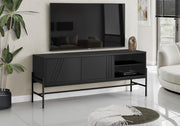 Tv Stand - 60"L / Black / Black Metal With Storage-Tv Stand-DECOROLALA