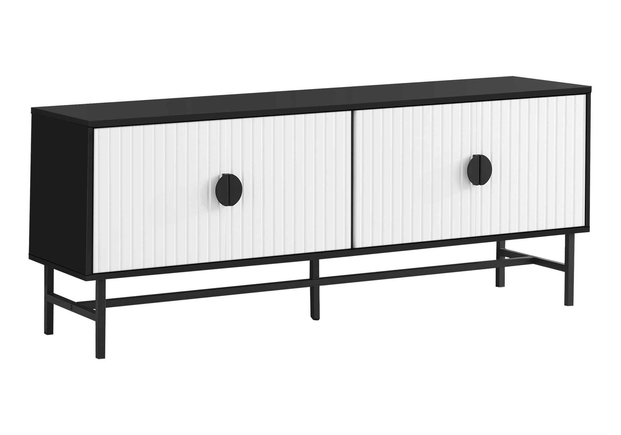 Tv Stand - 60"L / Black / White Doors With Black Metal-Tv Stand-DECOROLALA
