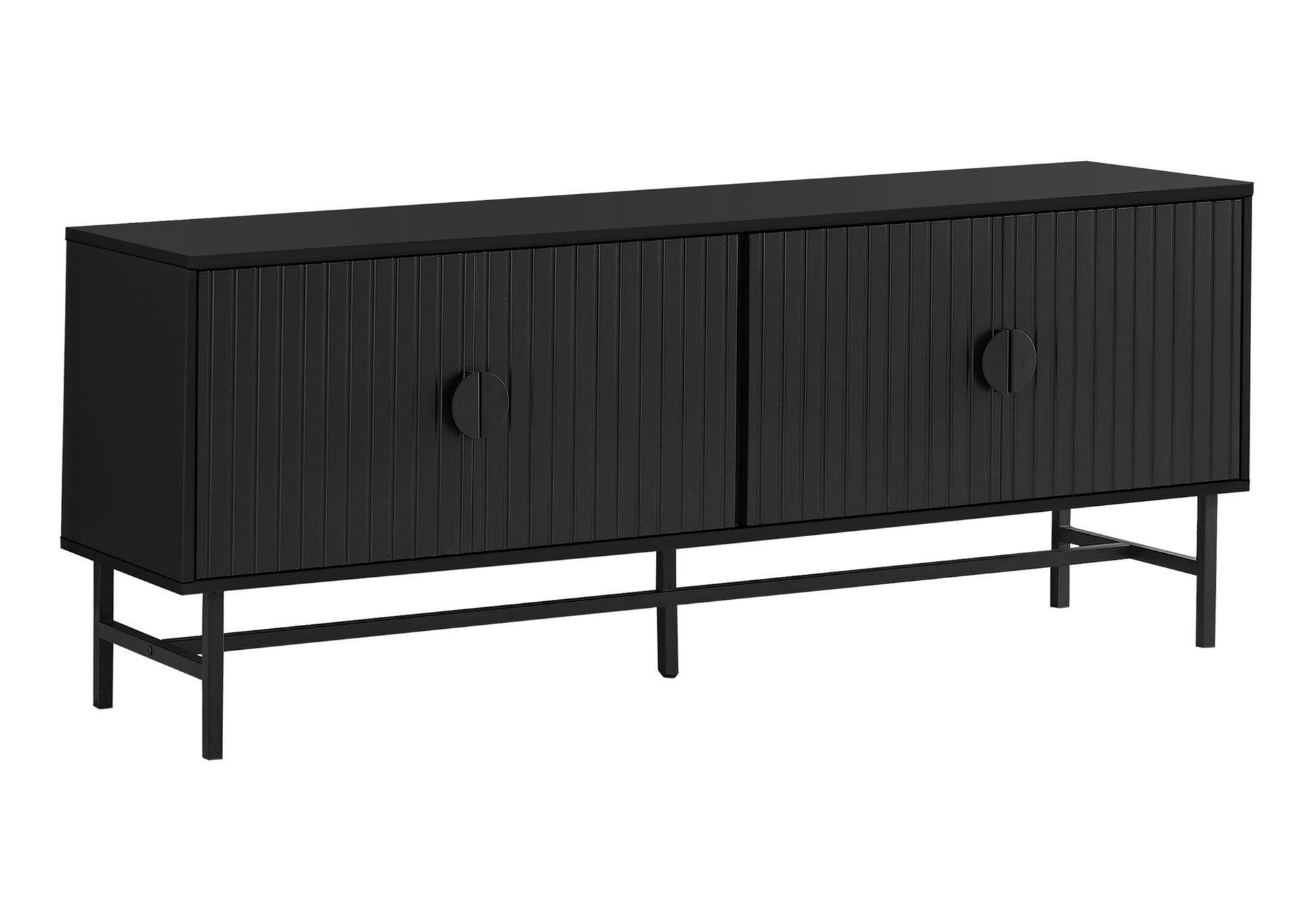 Tv Stand - 60"L / Black / White Doors With Black Metal-Tv Stand-DECOROLALA
