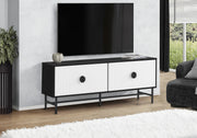 Tv Stand - 60"L / Black / White Doors With Black Metal-Tv Stand-DECOROLALA