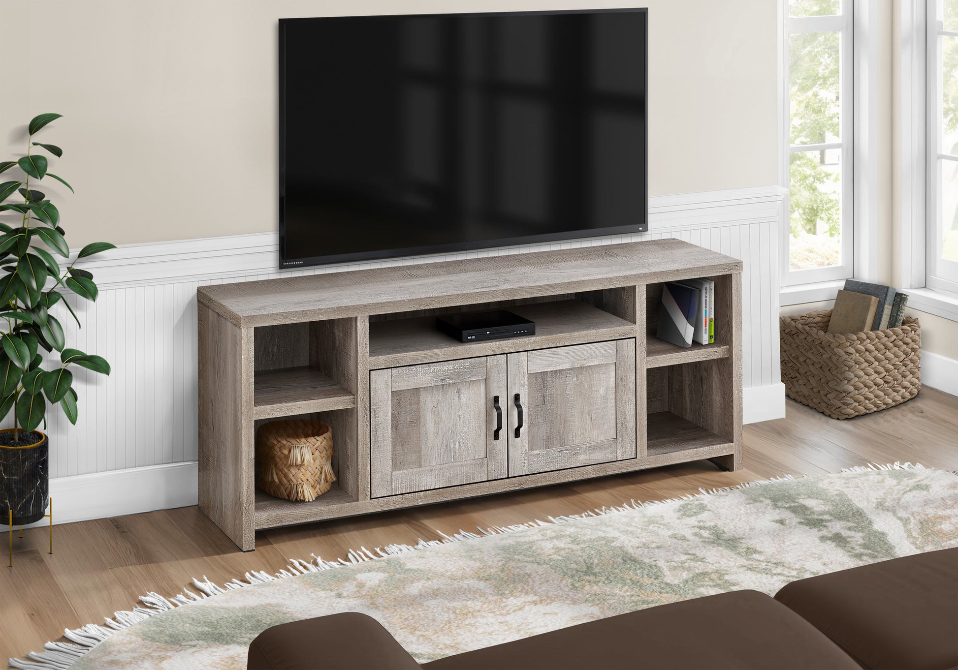 Tv Stand - 60"L / Taupe Reclaimed Wood-Look-Tv Stand-DECOROLALA