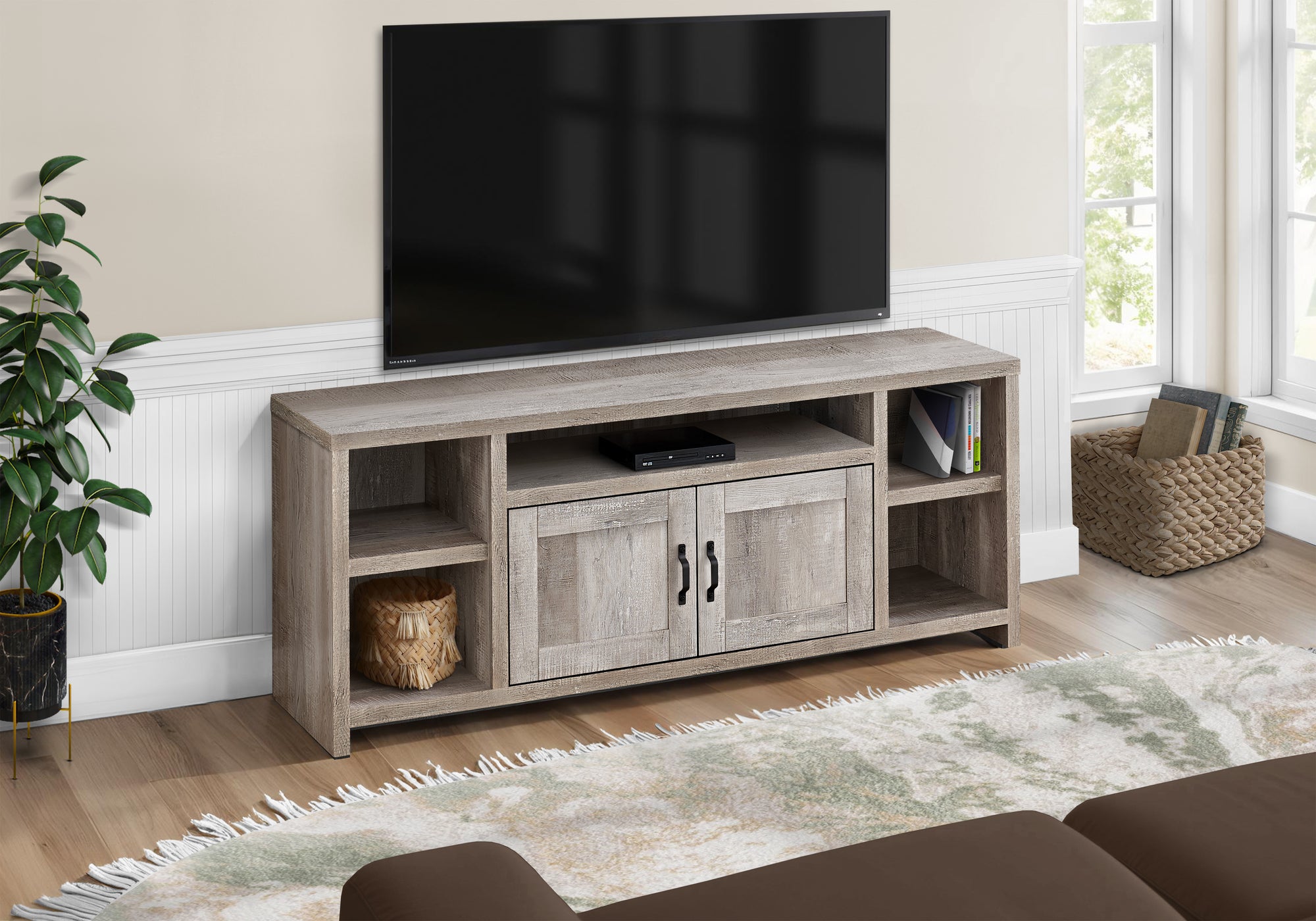 Tv Stand - 60"L / Taupe Reclaimed Wood-Look-Tv Stand-DECOROLALA