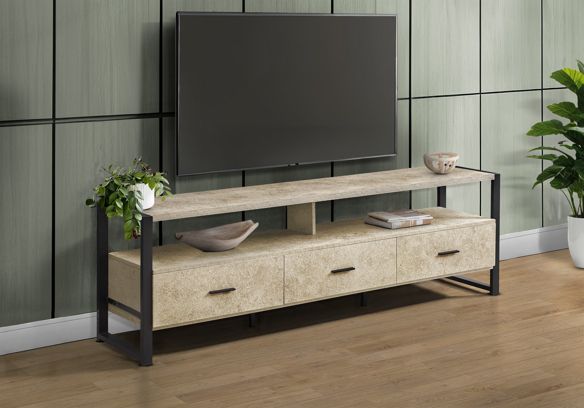 Tv Stand - 72"L / Black / Black Metal-Tv Stand-DECOROLALA