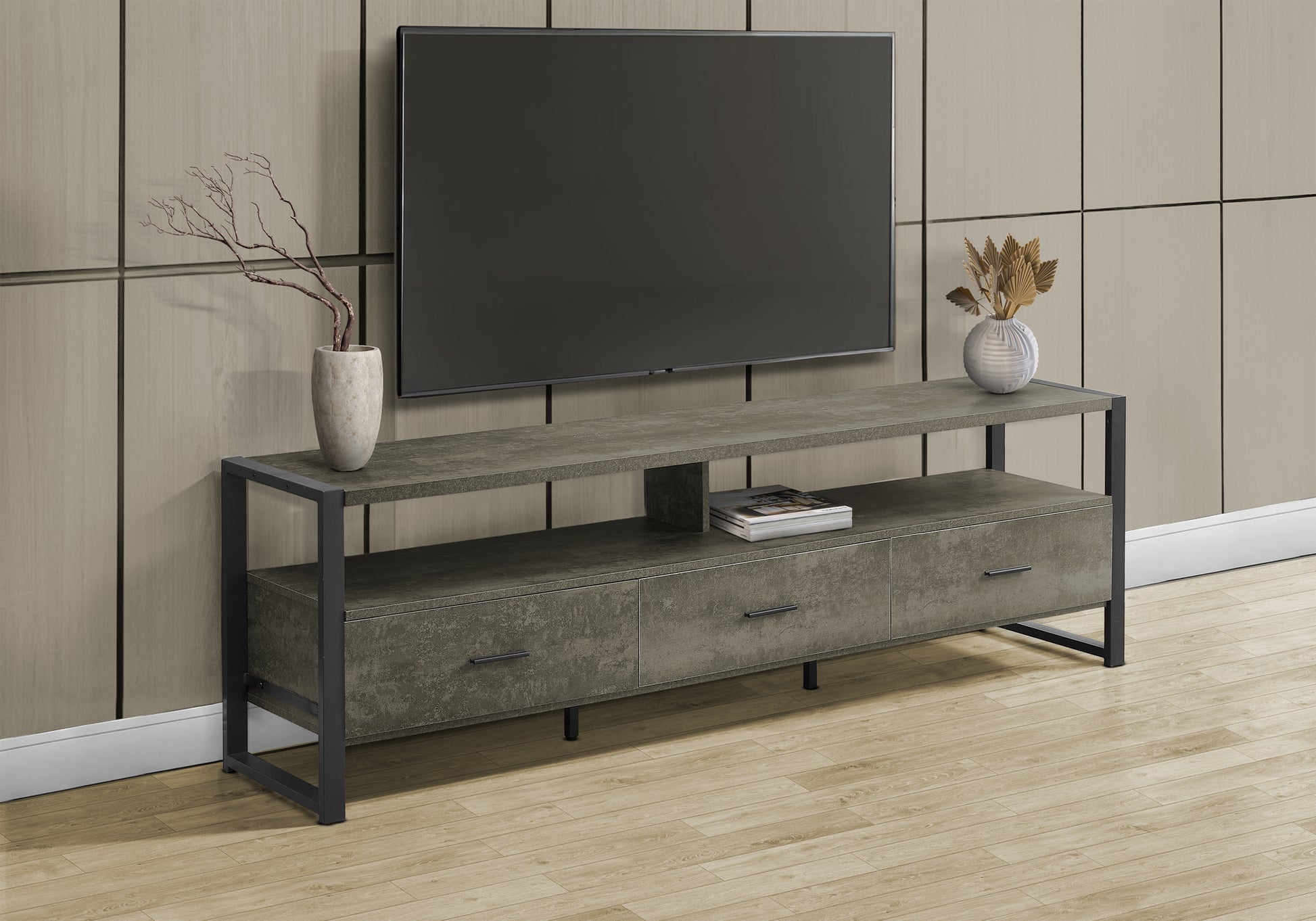 Tv Stand - 72"L / Black / Black Metal-Tv Stand-DECOROLALA