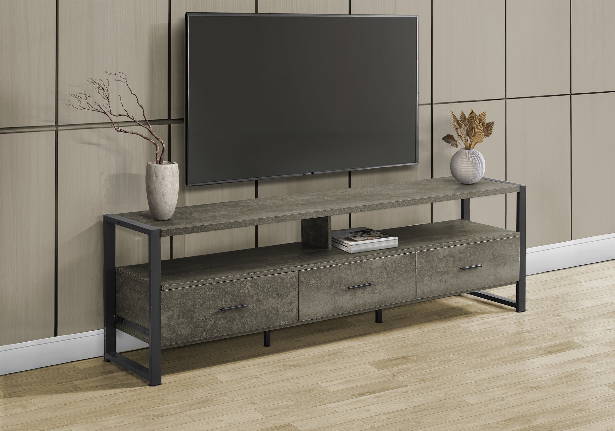 Tv Stand - 72"L / Black / Black Metal-Tv Stand-DECOROLALA