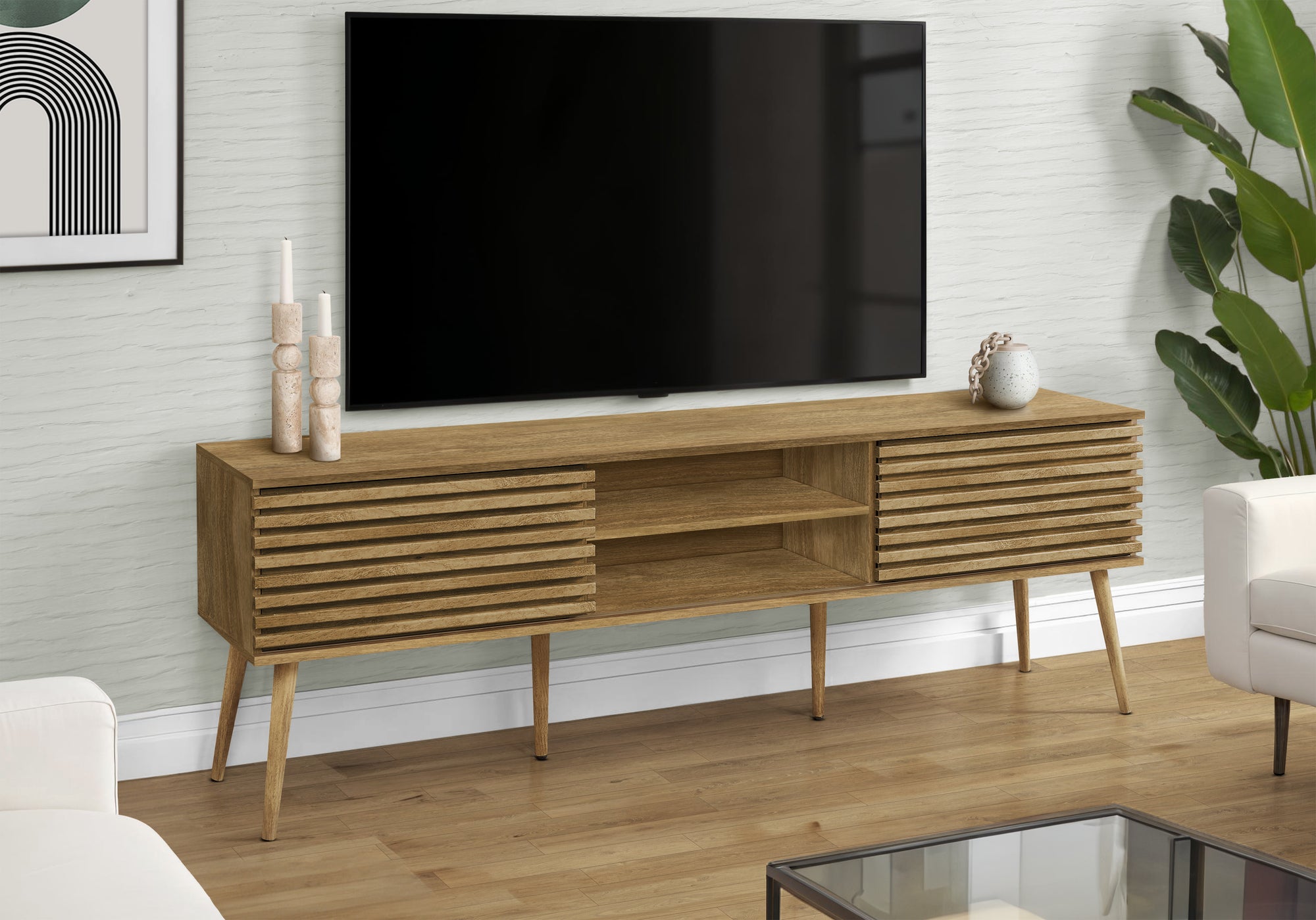 Tv Stand - 72"L / Black With 2 Doors-Tv Stand-DECOROLALA