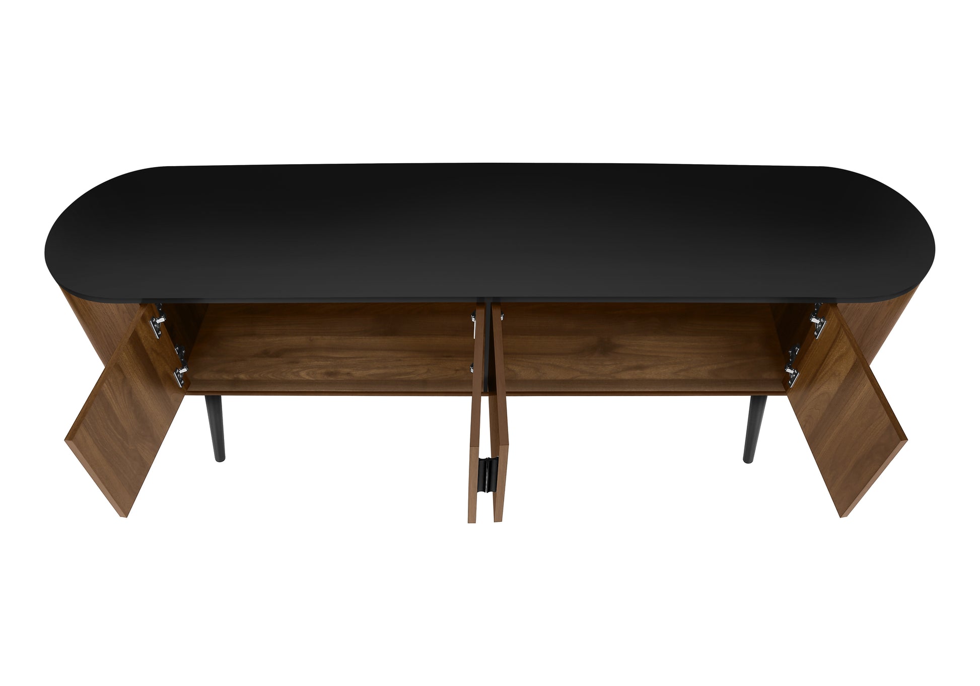 Tv Stand - 72"L / Black With 4 Brown Wood-Look Doors-Tv Stand-DECOROLALA