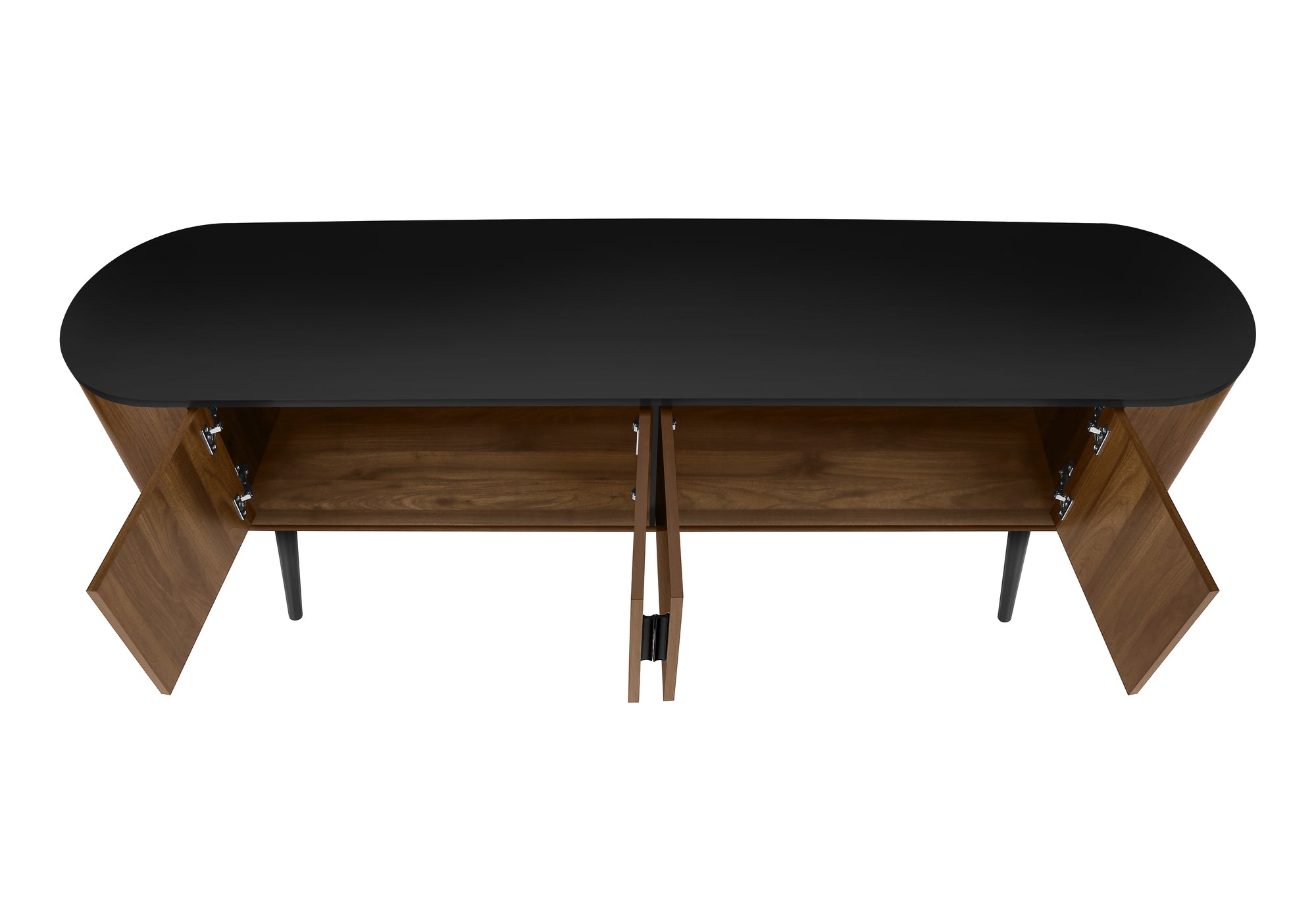 Tv Stand - 72"L / Black With 4 Brown Wood-Look Doors-Tv Stand-DECOROLALA