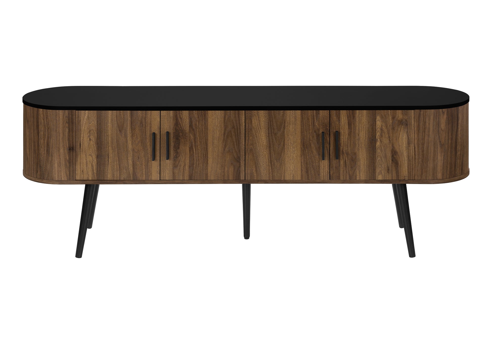 Tv Stand - 72"L / Black With 4 Brown Wood-Look Doors-Tv Stand-DECOROLALA