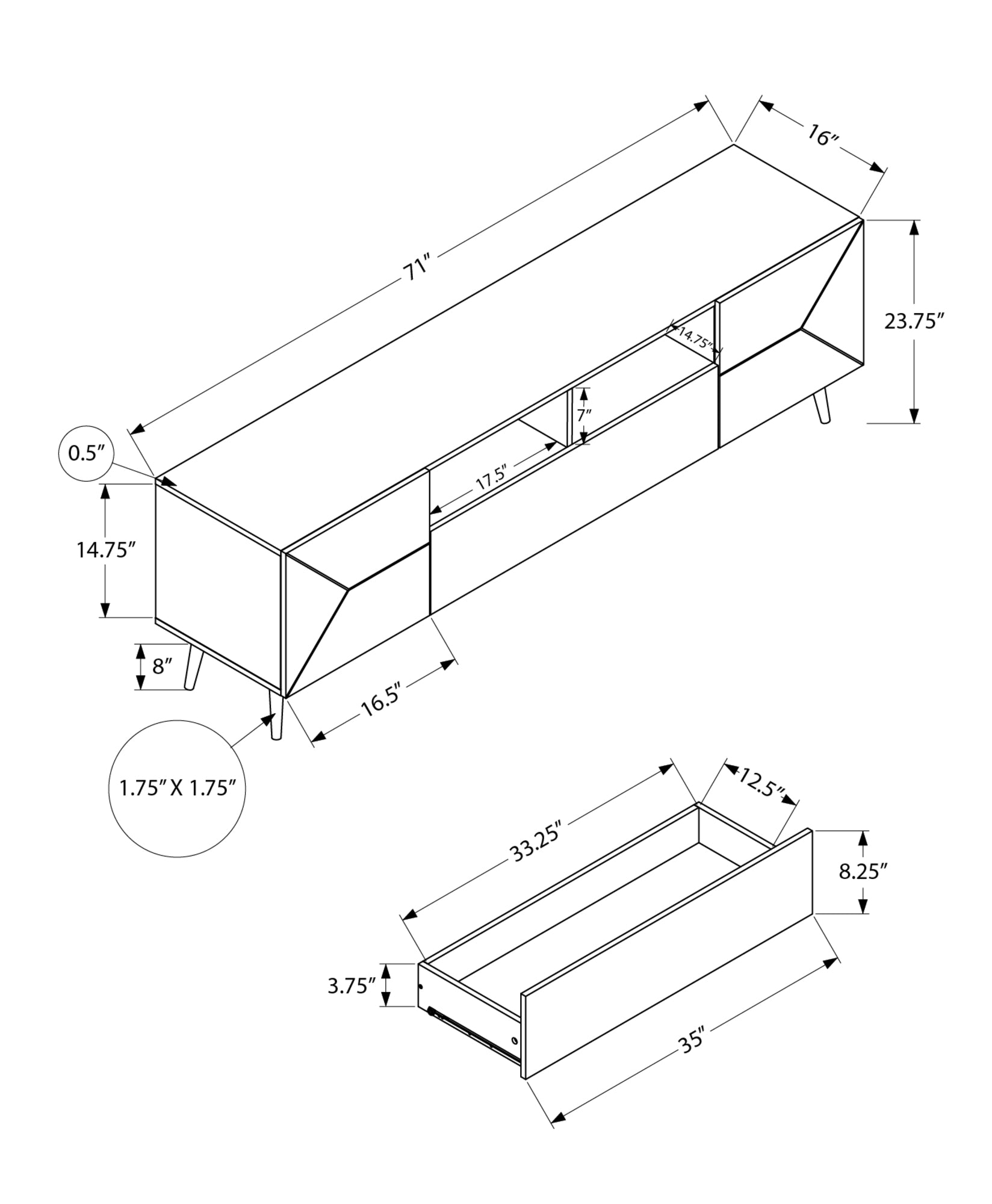 Tv Stand - 72"L / Walnut With Storage-Bookshelf-DECOROLALA