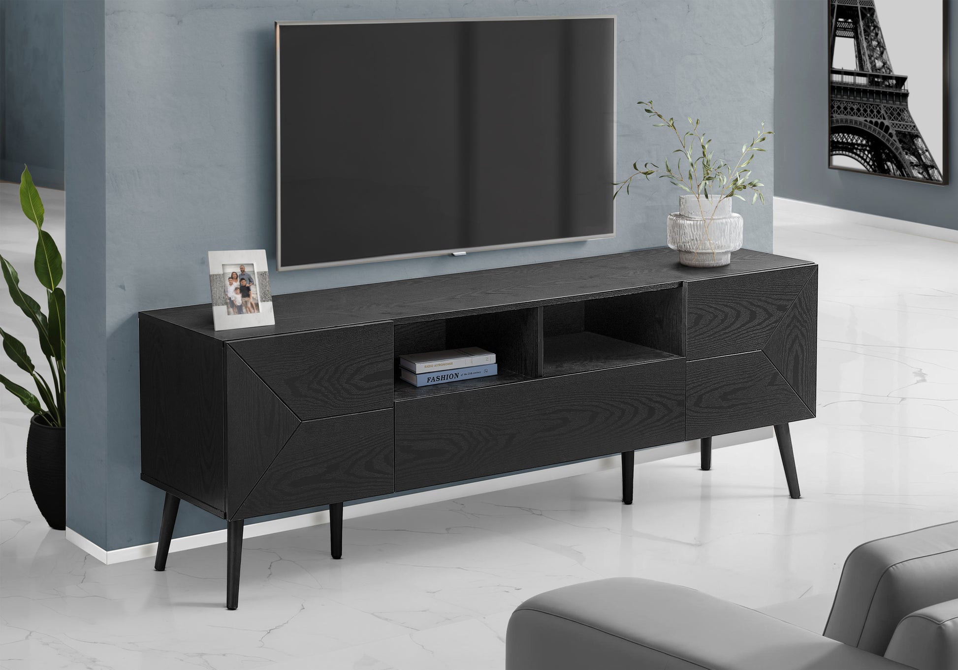 Tv Stand - 72"L / Walnut With Storage-Bookshelf-DECOROLALA