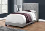 Twin Bed Frame Wingback Headboard Grey Linen Chrome Trim-Bed-DECOROLALA