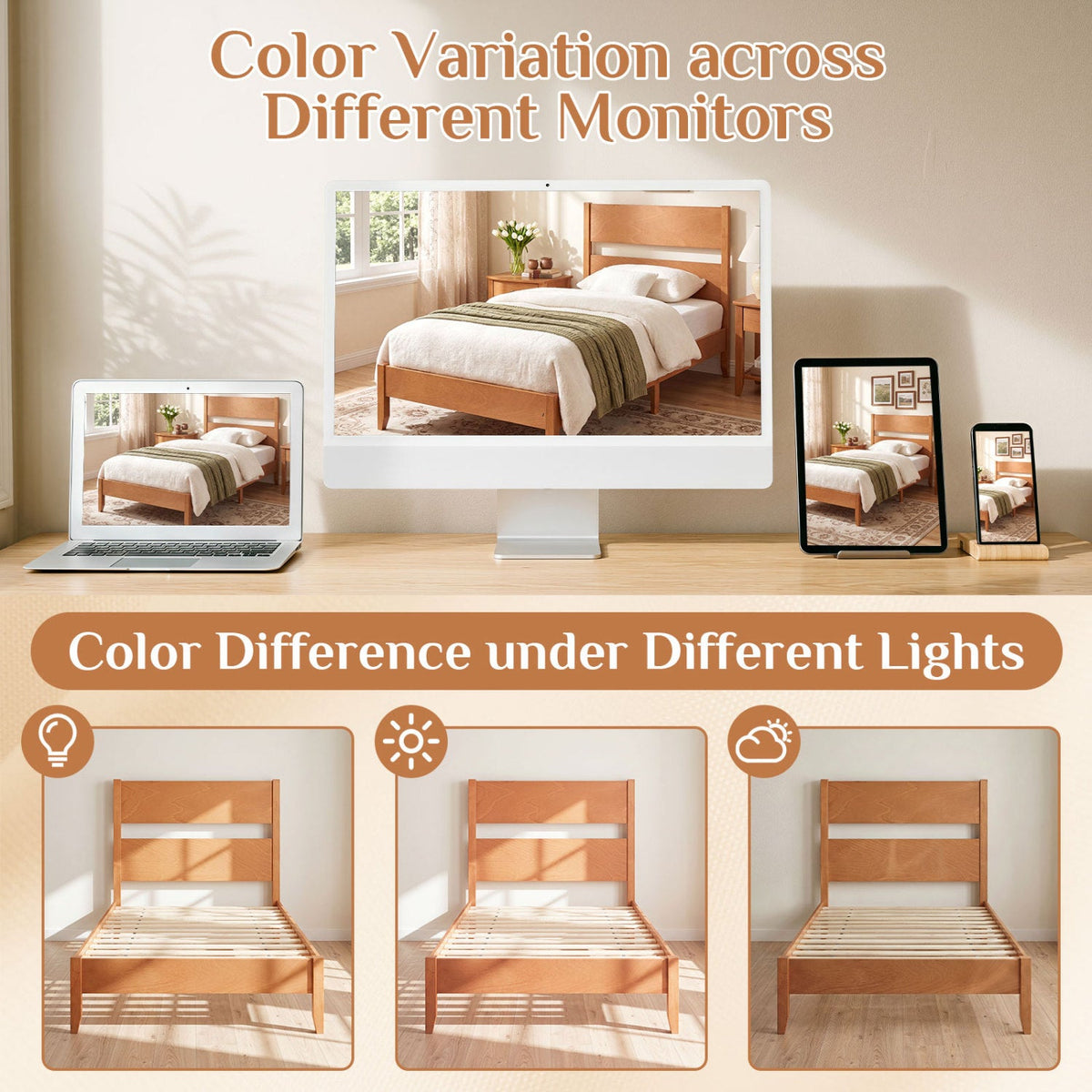 Twin Bed Frame with Headboard with Solid Wood Legs 12 Slats-Rustic Brown-Beds & Bed Frames-DECOROLALA