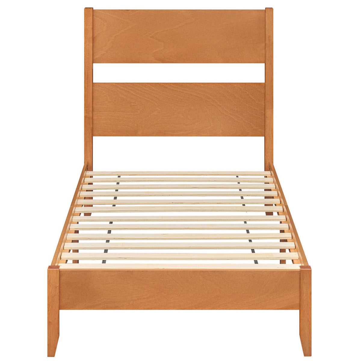 Twin Bed Frame with Headboard with Solid Wood Legs 12 Slats-Rustic Brown-Beds & Bed Frames-DECOROLALA